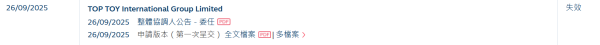 TOP TOY港股IPO招股书失效