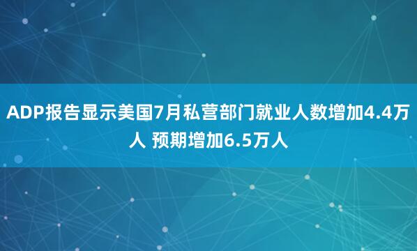 ADP报告显示美国7月私营部门就业人数增加4.4万人 预期增加6.5万人