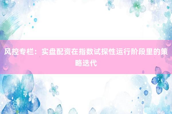 风控专栏：实盘配资在指数试探性运行阶段里的策略迭代