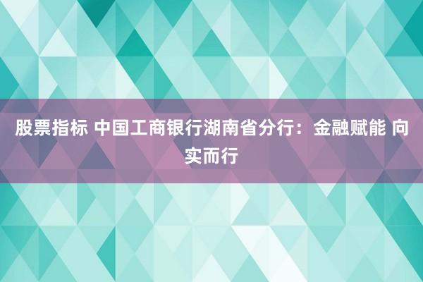 股票指标 中国工商银行湖南省分行：金融赋能 向实而行
