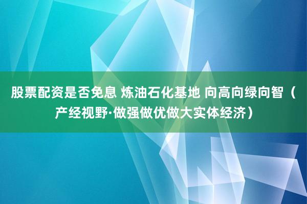 股票配资是否免息 炼油石化基地 向高向绿向智（产经视野·做强做优做大实体经济）