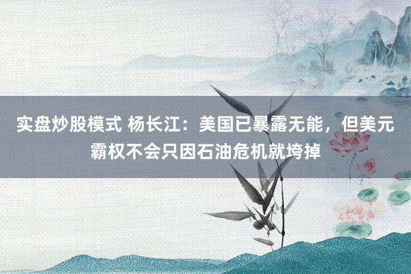 实盘炒股模式 杨长江：美国已暴露无能，但美元霸权不会只因石油危机就垮掉